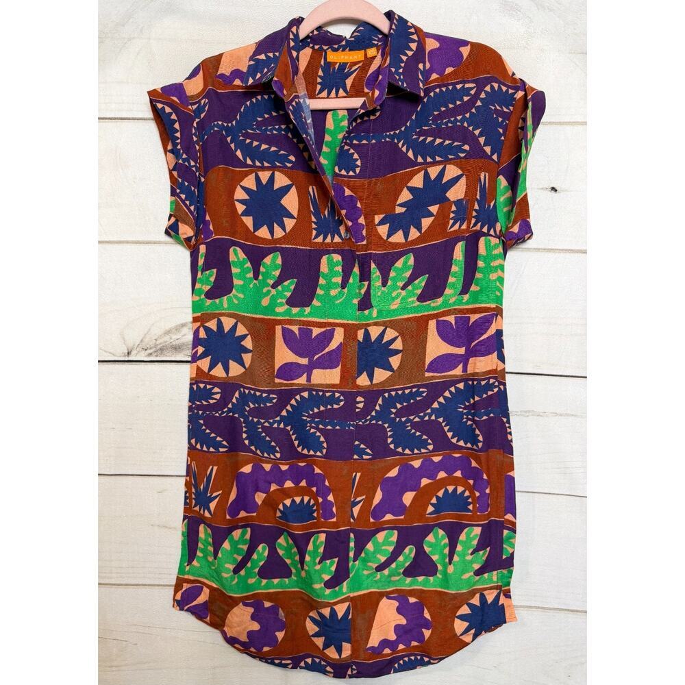 Oliphant Short Sleeve Colllared‎ XS Dress Boho Chic Linen Printed